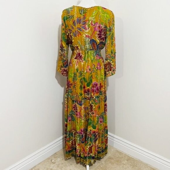 Anthropologie Me 2 Magic Floral Fall Colors Boho Maxi Dress Size L - Picture 4 of 5